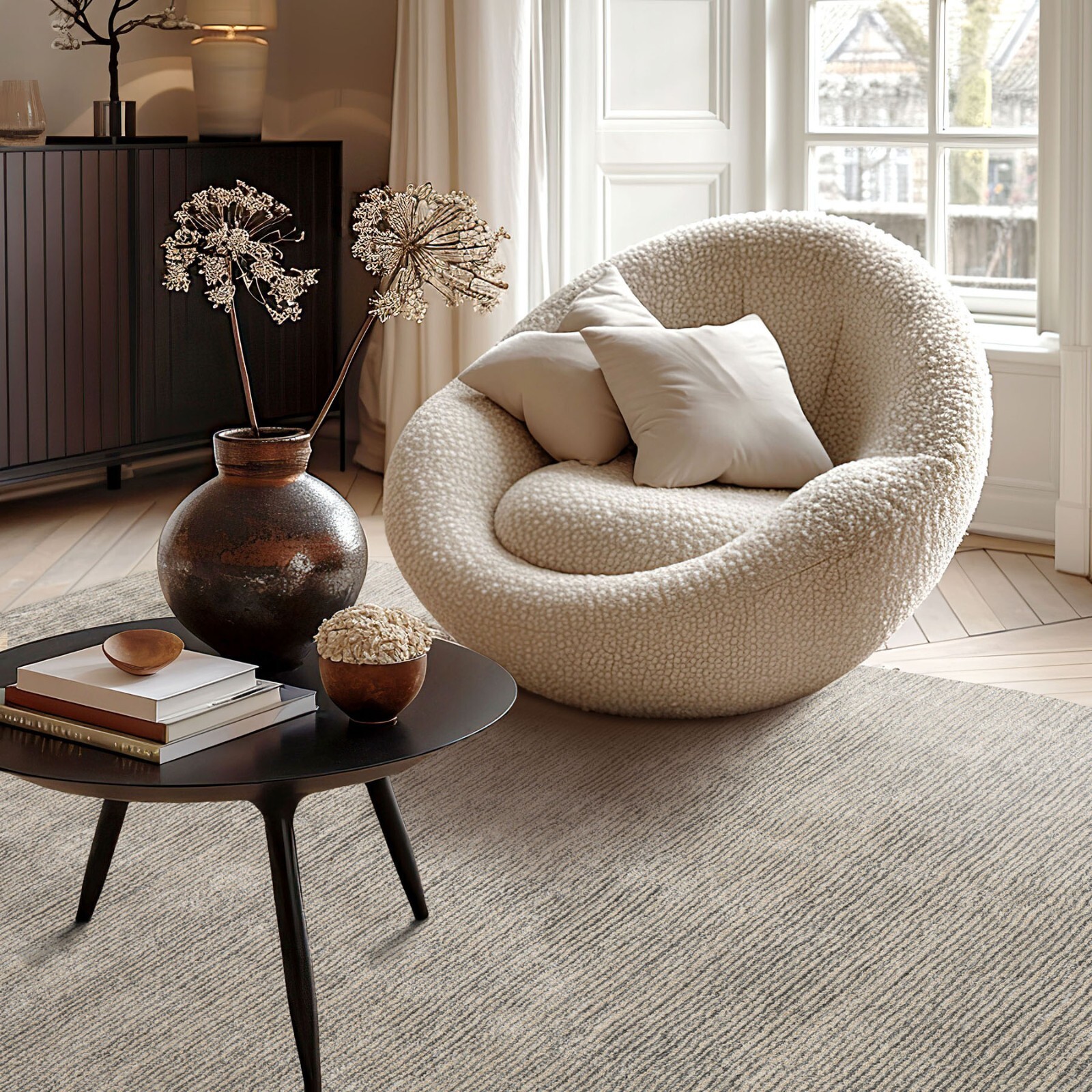LoomBloom Multi Size Beige Hand Tufted Textured Ribbed New Zealand Wool Area Rug