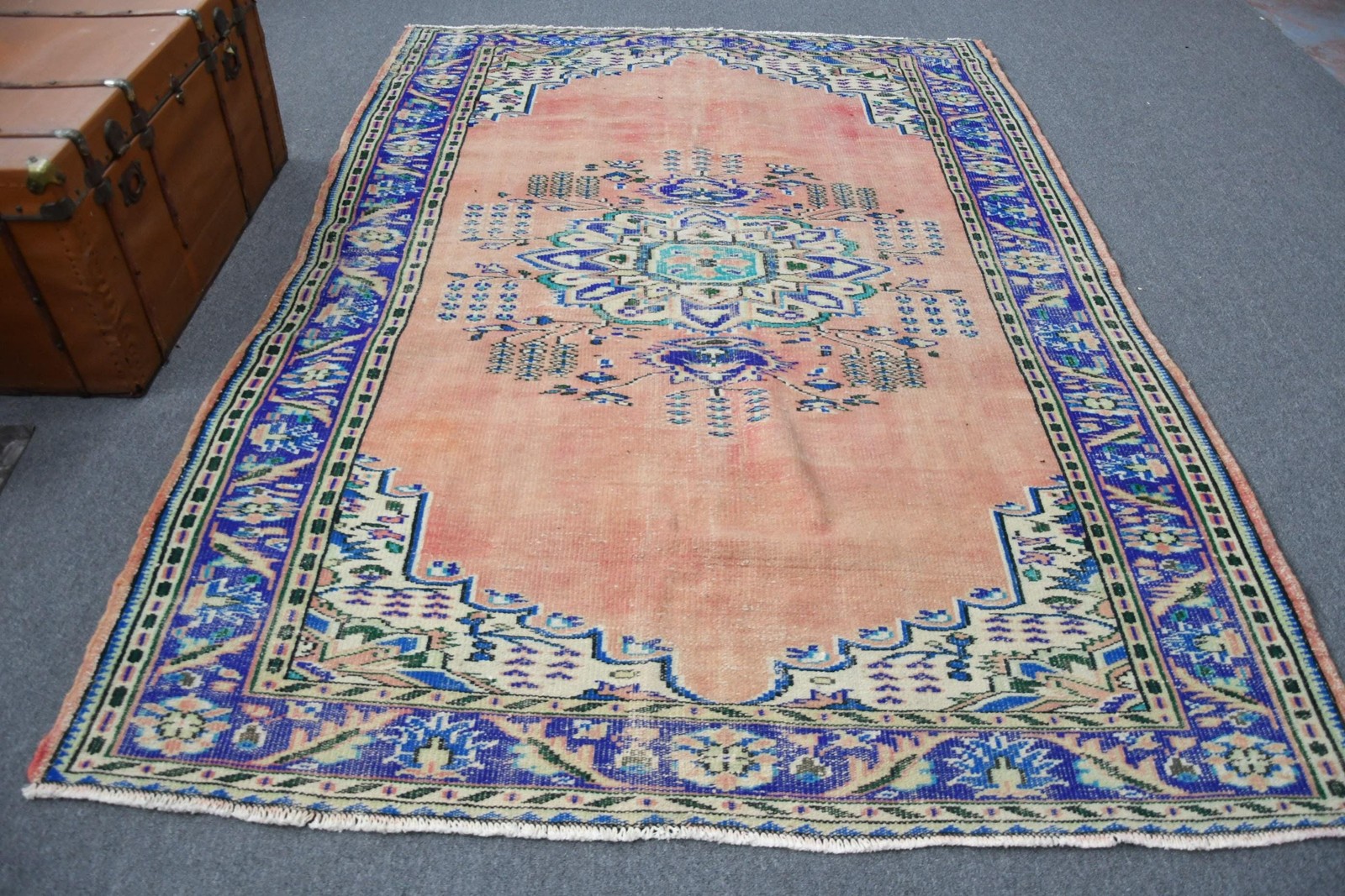 Rug, 6,4×8,9 ft Turkish Rug, Blue Striped Rug Wool