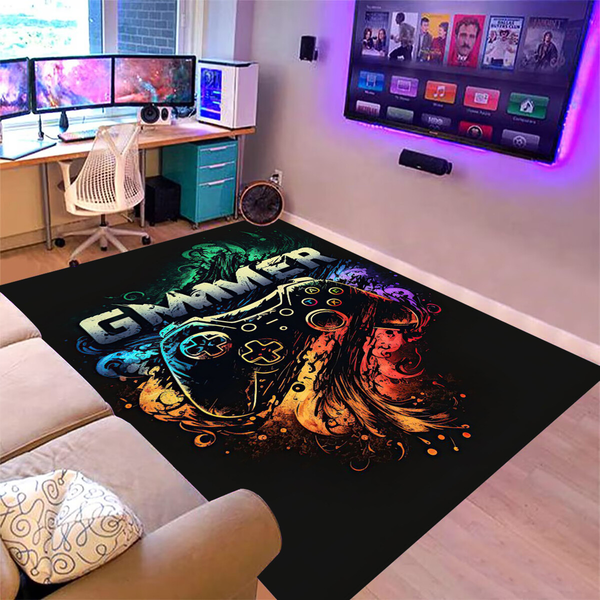 Vintage Cool Game Rug Video Game Controller Printed Area Rugs Living Room Carpet