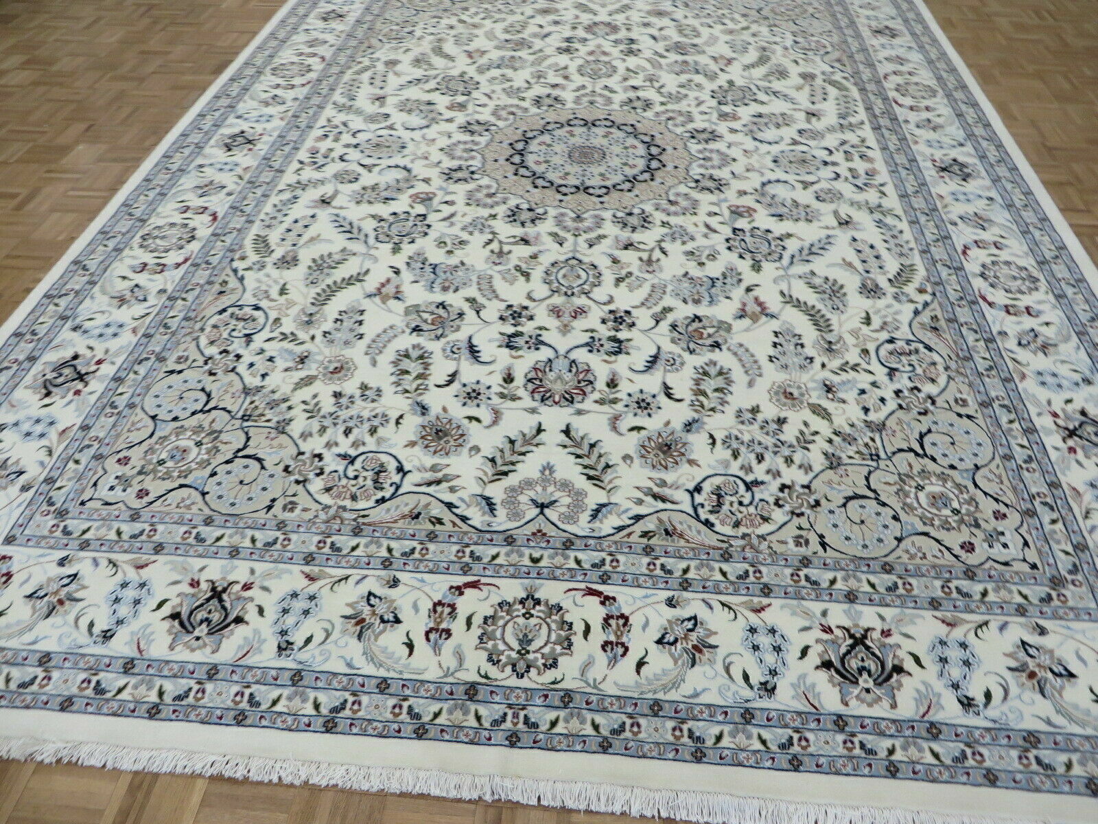 6’6 x 10 Hand Knotted Ivory Fine Nain With Silk Oriental Rug G6582