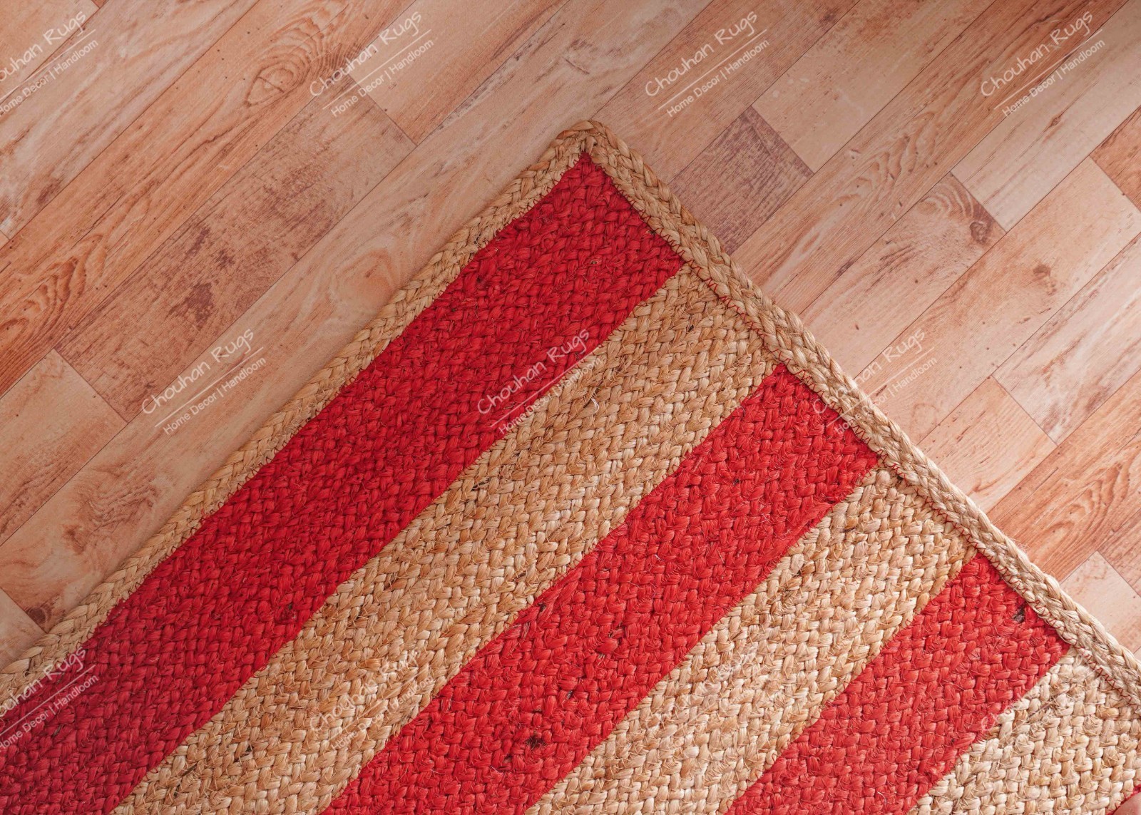 Custom Size 5×8 Ft Beige With Red stripes Jute Rug Home And Living Room Decor