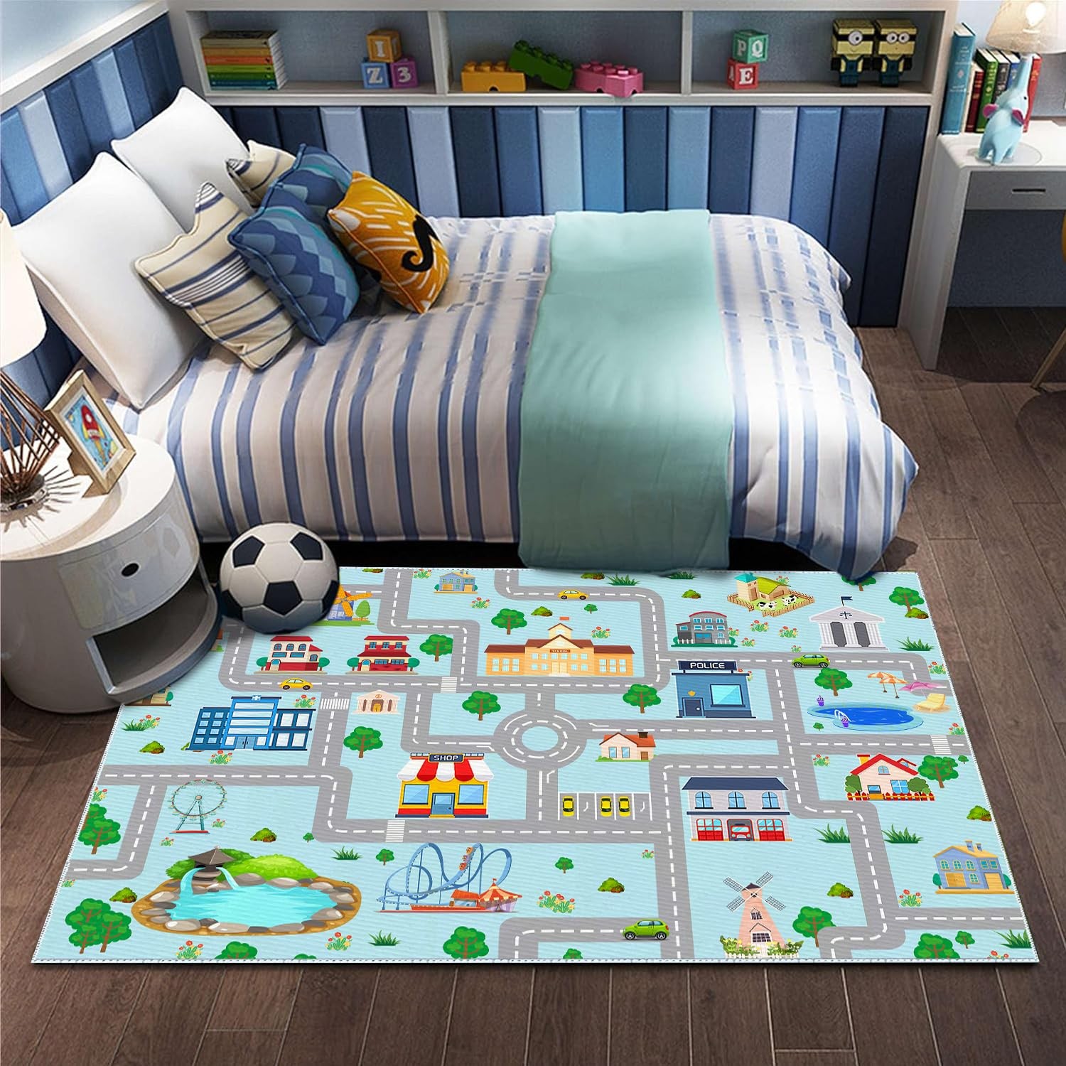 Kids Car Rug 2′ 7″ x 4′ City Life Road Traffic Game Carpet for Race Cars & To…