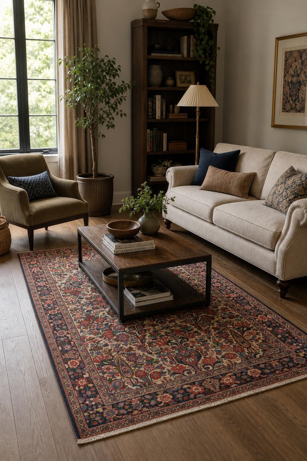 5×7 Hand-Knotted Medallion Wool Area Rug in Red & Ivory Hues