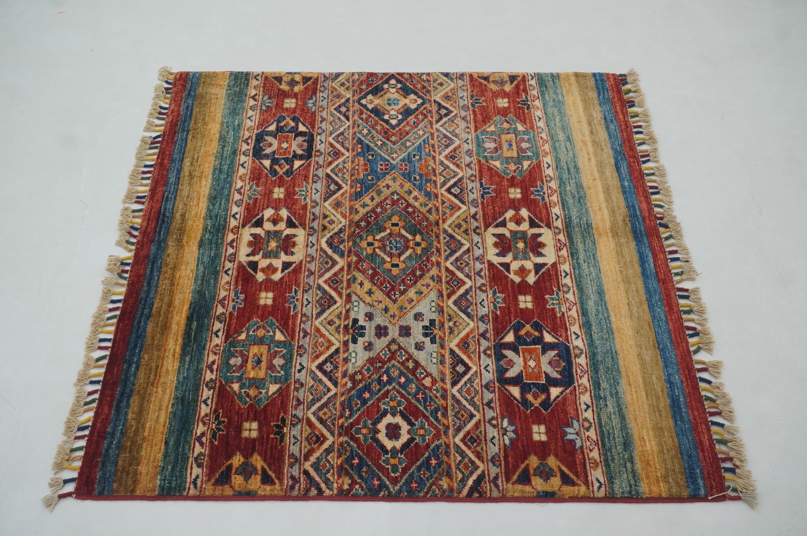 3×3 ft Red Khorjin Afghan Hand Knotted Wool Tribal Small Square Rug