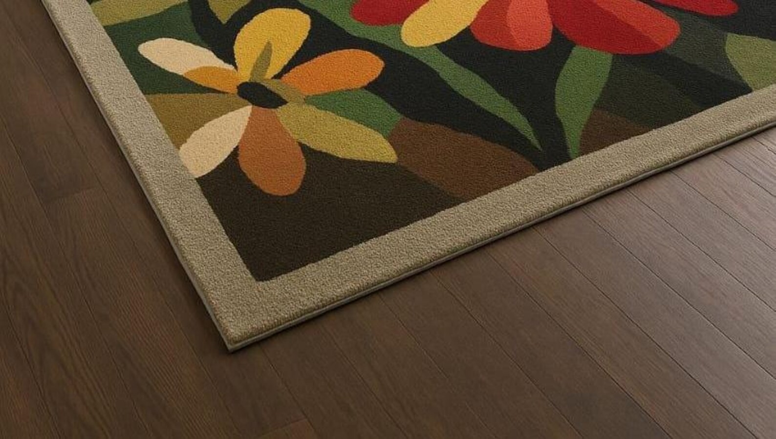 Mid-Century Modern Floral Hand-Tufted Wool Vibrant Red, Orange, Yellow
