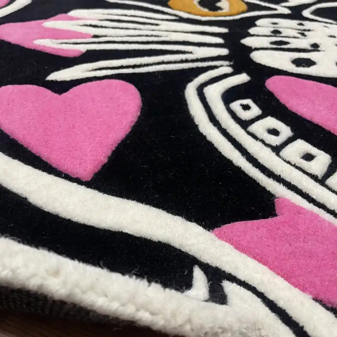 Panther Rug – Hand Tufted Custom Tattoo Style Area Rug with Purple Heart Details