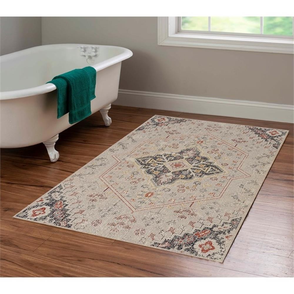 Linon Great Zero Rollins Machine Made Polyester 3’x5′ Rug in Ivory
