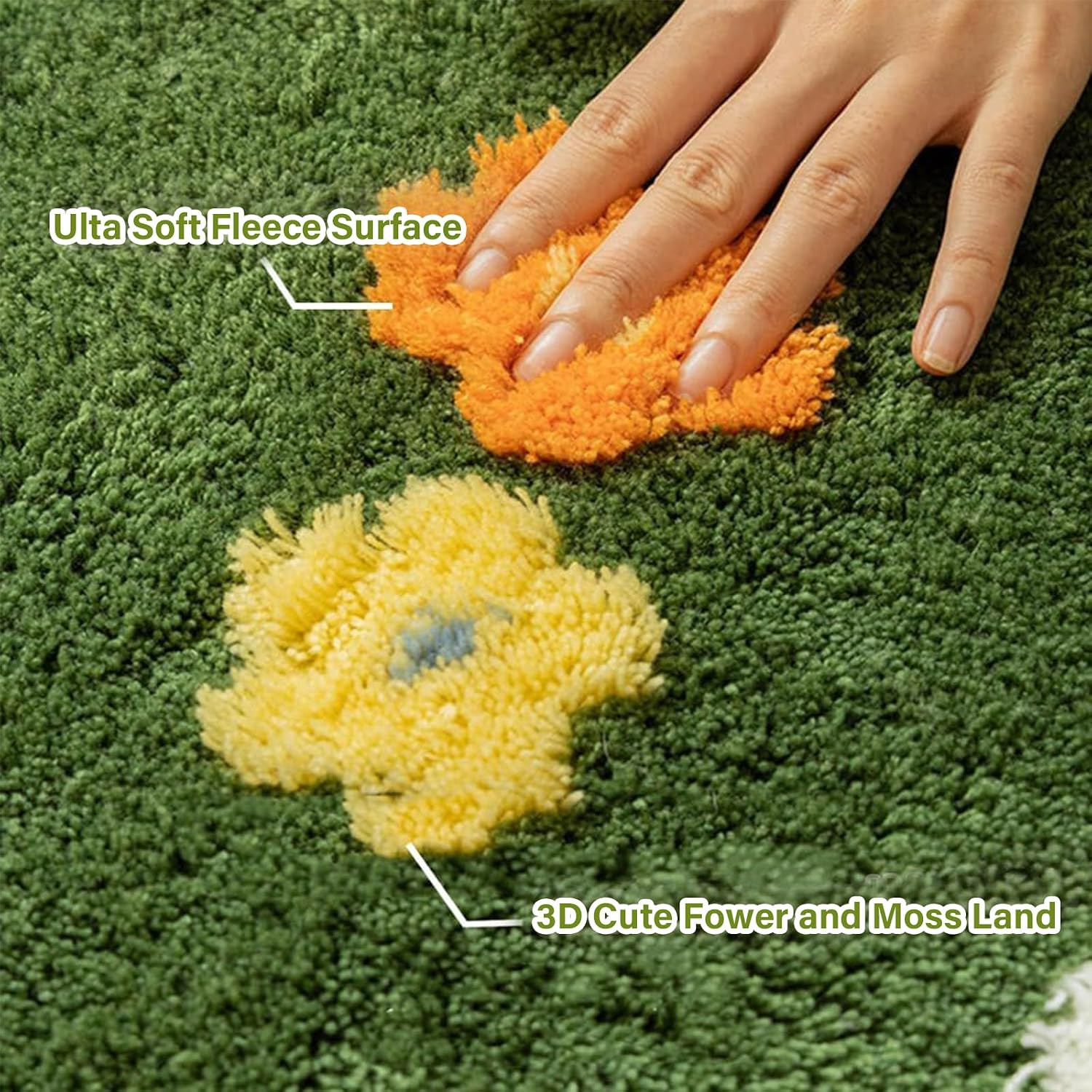 Cute Green Moss Rugs Carpet for Bedroom,3D Irregular Aesthetic Bed Rug Living