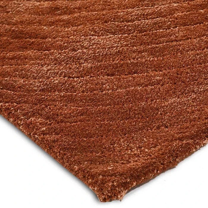 Handmade Tufted Wool Rug 8×10 ft – Burnt Orange 3D Abstract Wave Modern Boho Rug