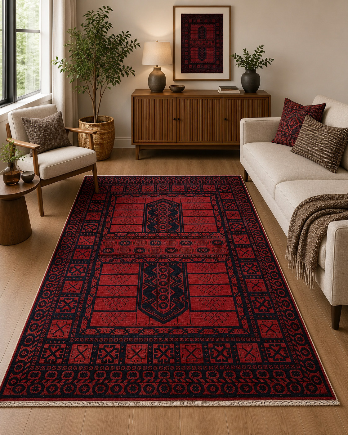 Hand Knotted Turkish Wool Rug Red Tribal Vintage Oriental Area Rug