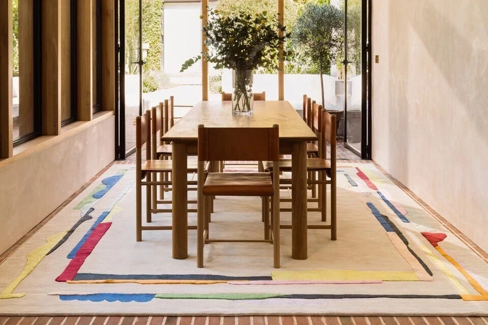Beige Hand Tufted 100% Wool colorful abstract border Large Area Handmade Rugs