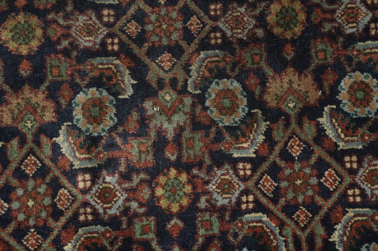 Blue Vintage 8×12 Wool Area Rug in Tribal Blues, Ivory & Gold Heritage Palette