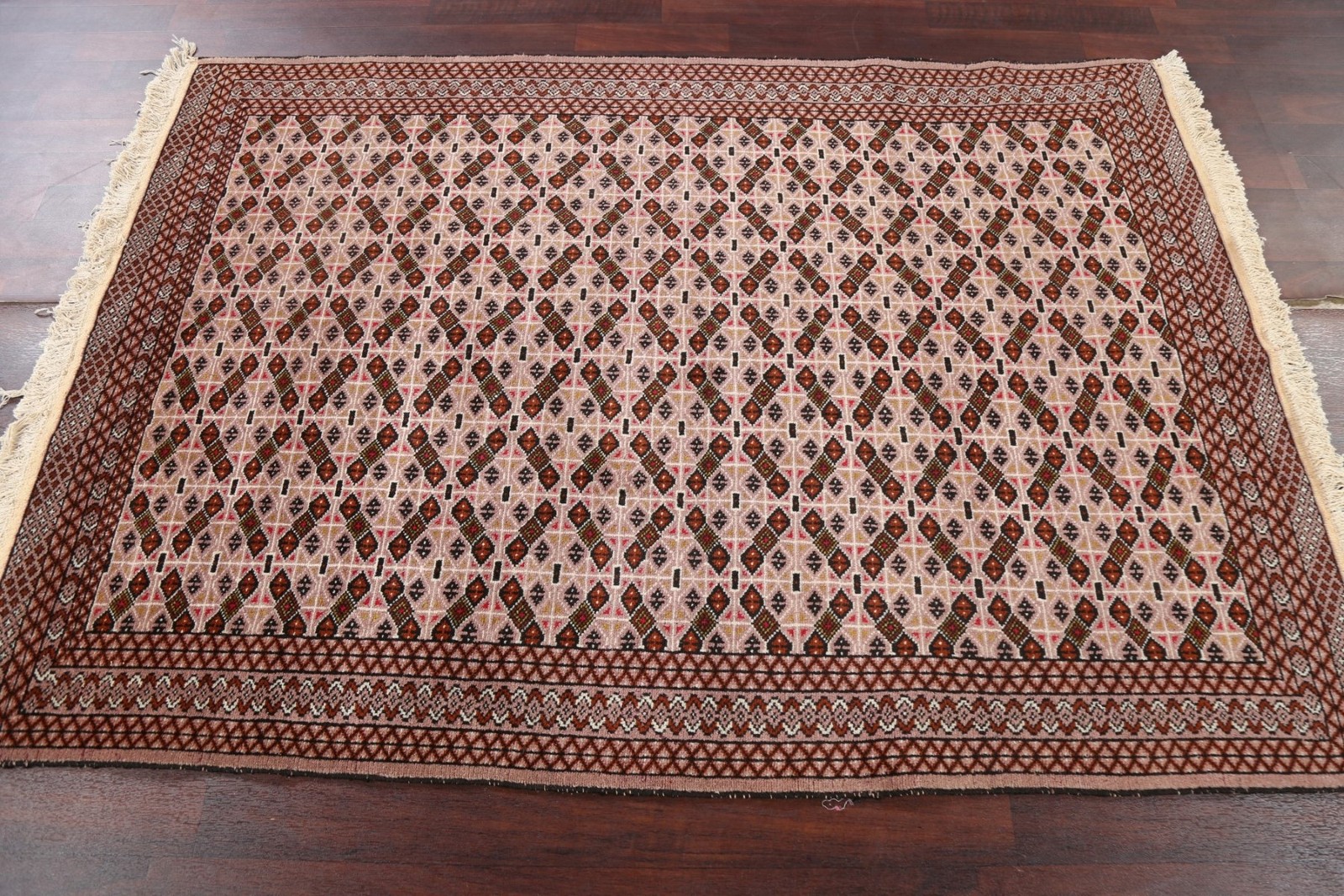 Vintage Geometric Oriental Area Rug 4×6 Hand-knotted Wool Oriental Tribal Carpet