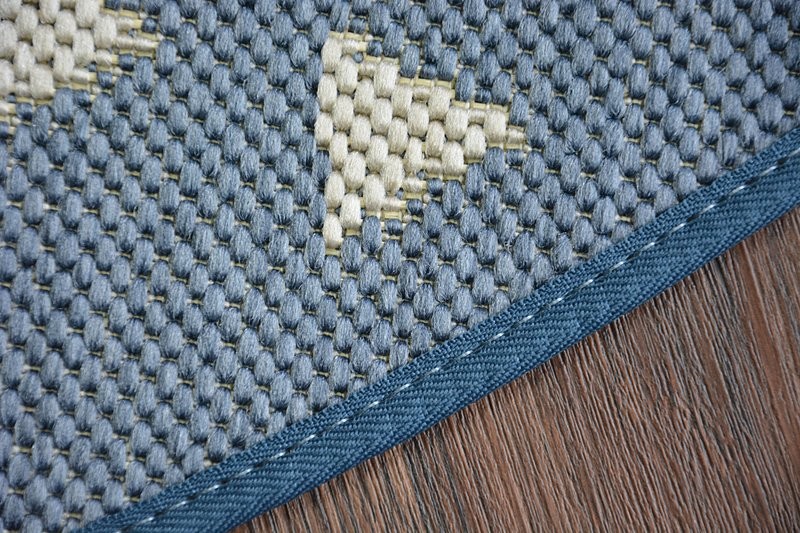 Modern Sisal Blue Cream Circle Carpet ” Flat Woven Art Wipe Clean Messy