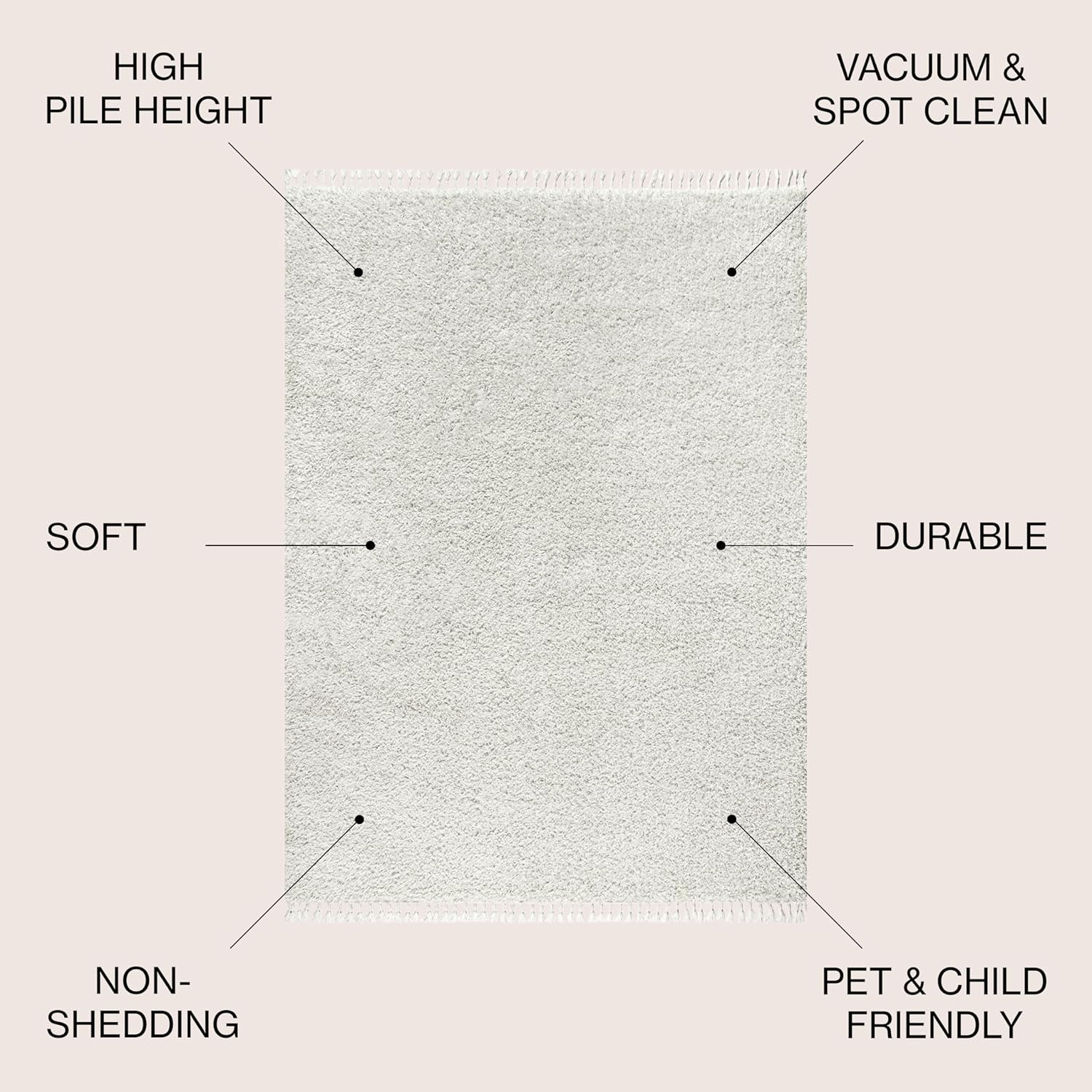 Mercer Shag Plush White Area Rug 8×10 – Modern, Easy-Clean, Pet Friendly