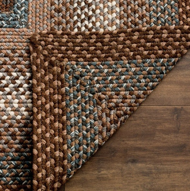 Square Braided Rug 9×9 Farmhouse Rustic Brown Beige Blue Jute Look Cabin Carpet