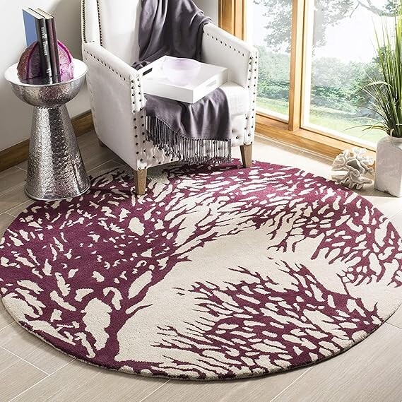 New Handmade Purple White Round Rug 3×3, 4×4, 5×5, 6×6, 7×7, 8×8, 9×9, 10×10
