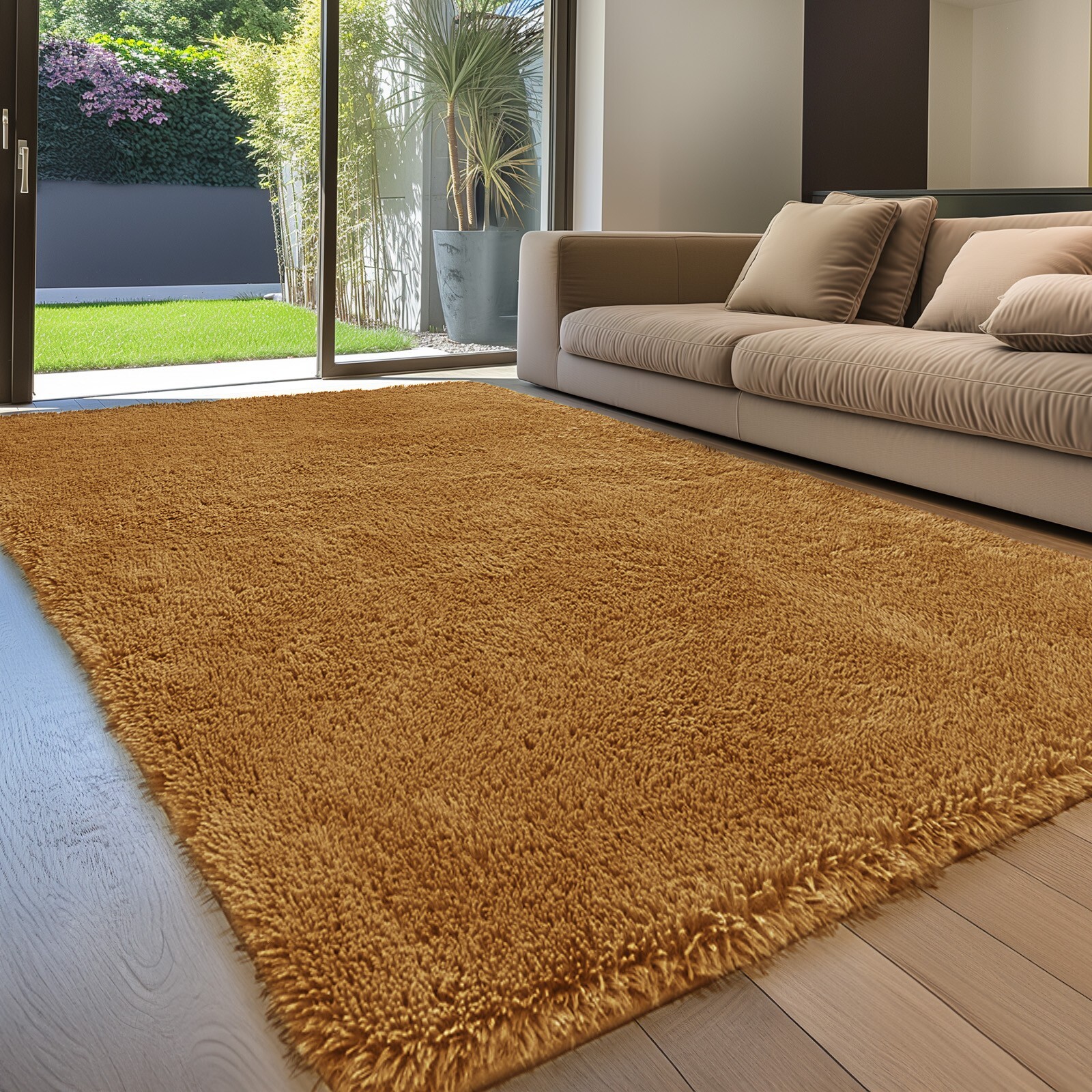 Large Size Shaggy Fluffy Area Rugs Carpets Living room Bedroom Khaki