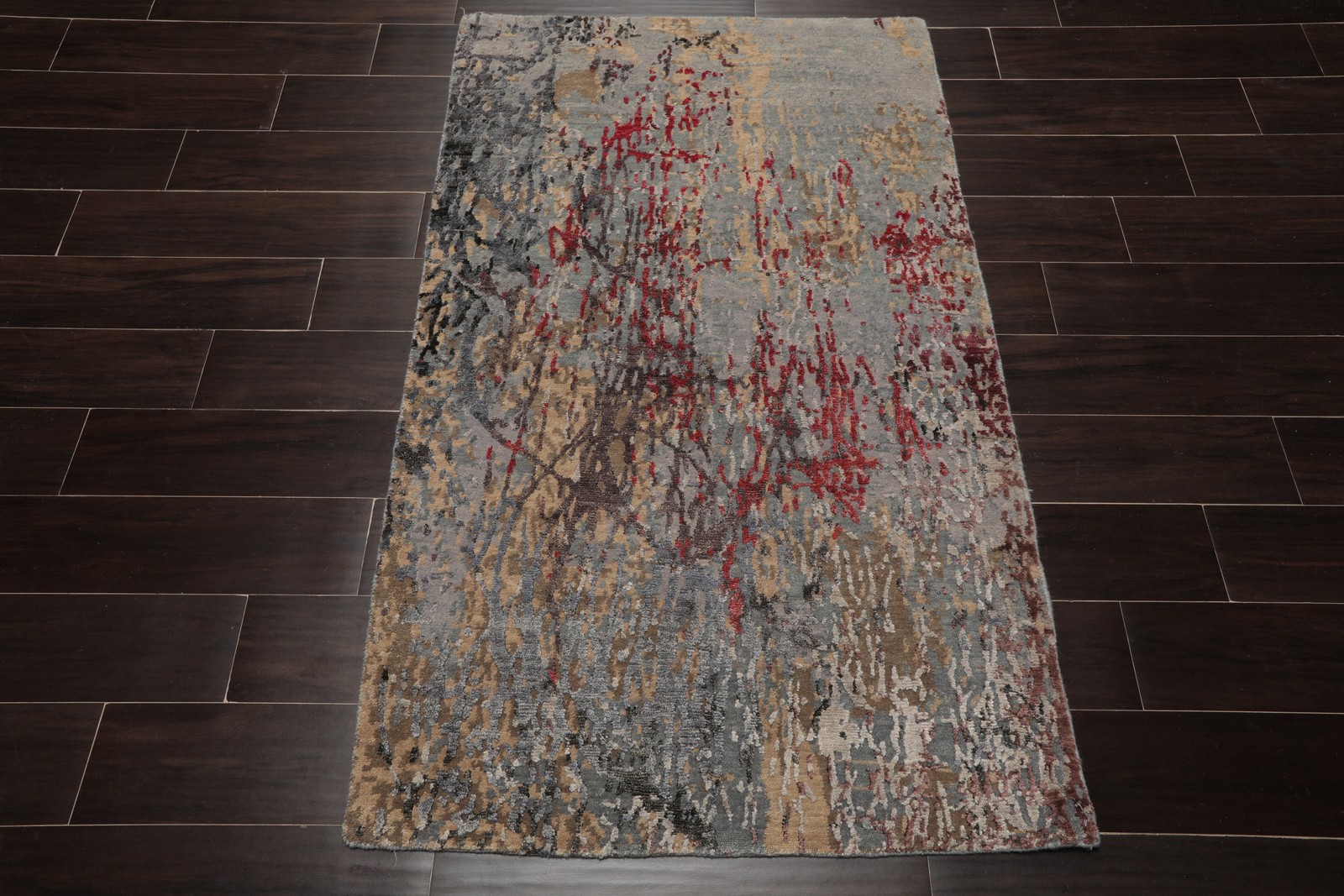 LoomBloom 3×5 Hand Knotted Wool & Silk Gray Tibetan Modern Area Rug