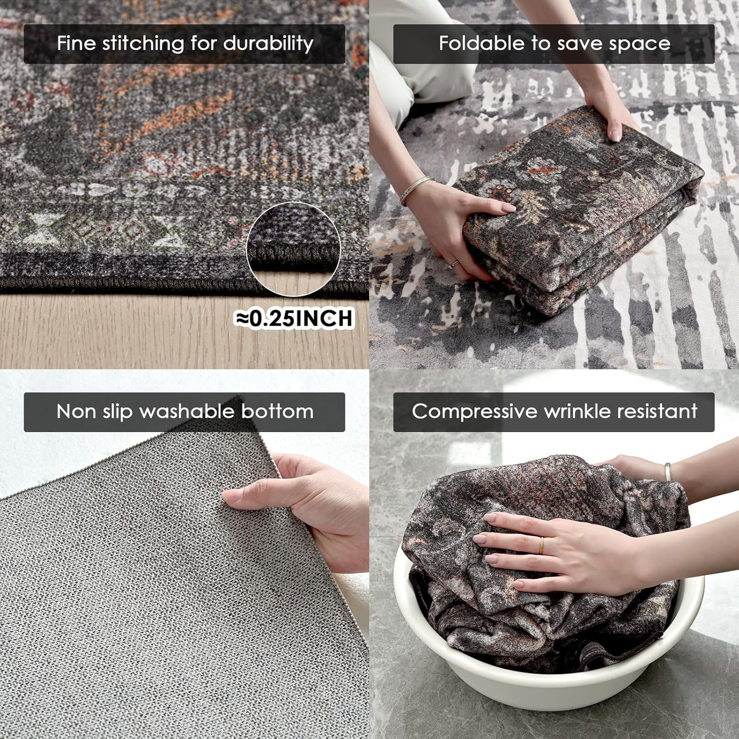 5×7 Rug Foldable Machine Washable Living Room Area Rug, Machine Washable Anti-Sl