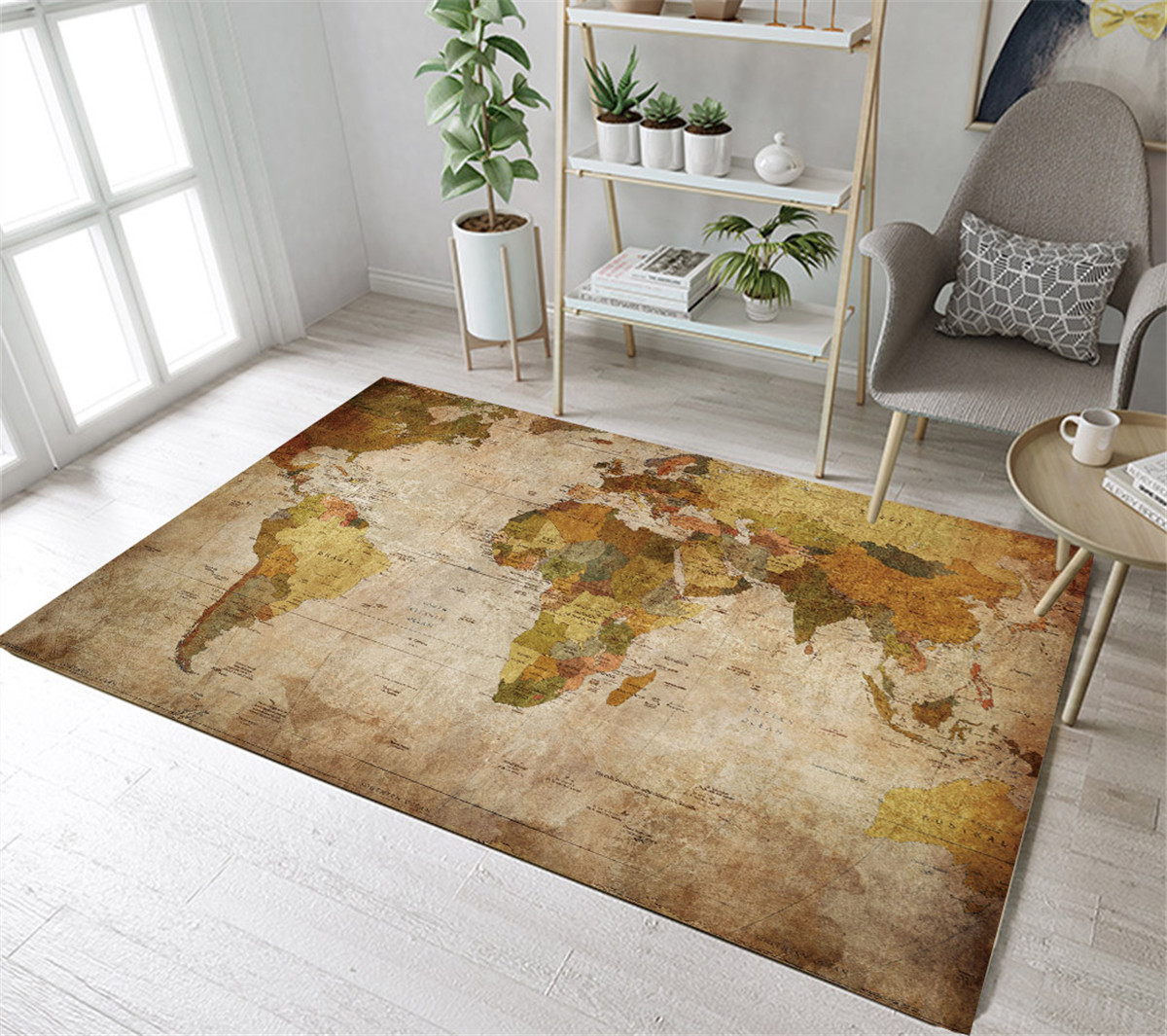 Retro World Map Living Room Floor Decor Mat Yoga Carpet Kids Crawling Area Rugs