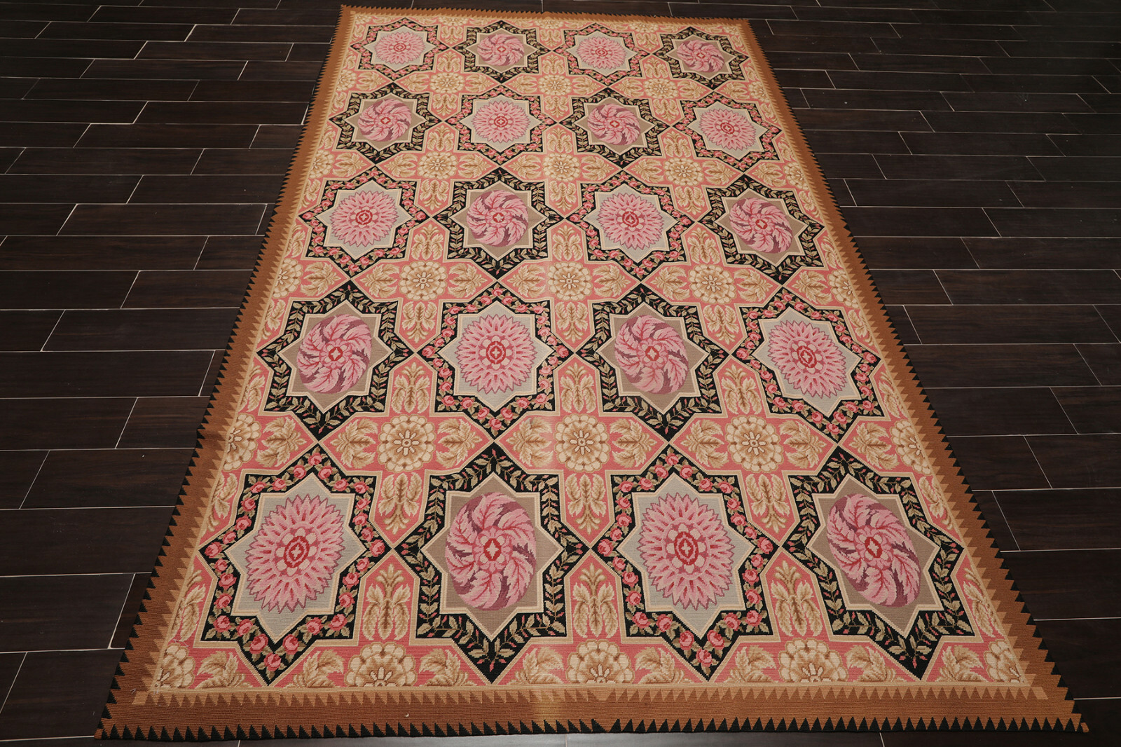 6’1″ x 9’3″ Hand Woven Wool Classic French Aubusson Needlepoint Area Rug Rose