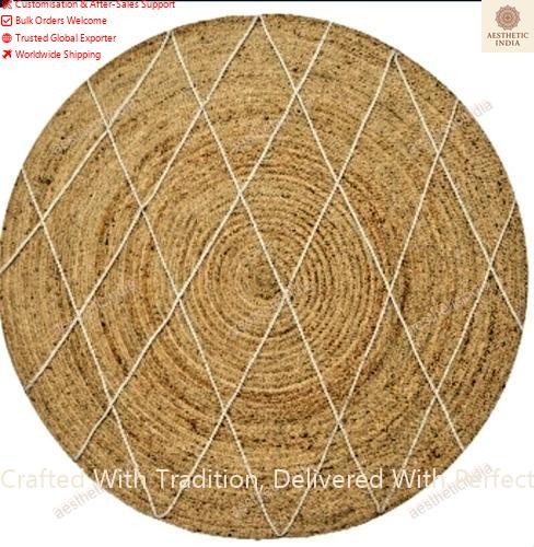 Handmade Indian Jute Area Rugs 7 x 7 Feet Bohemian Carpet Hand Woven