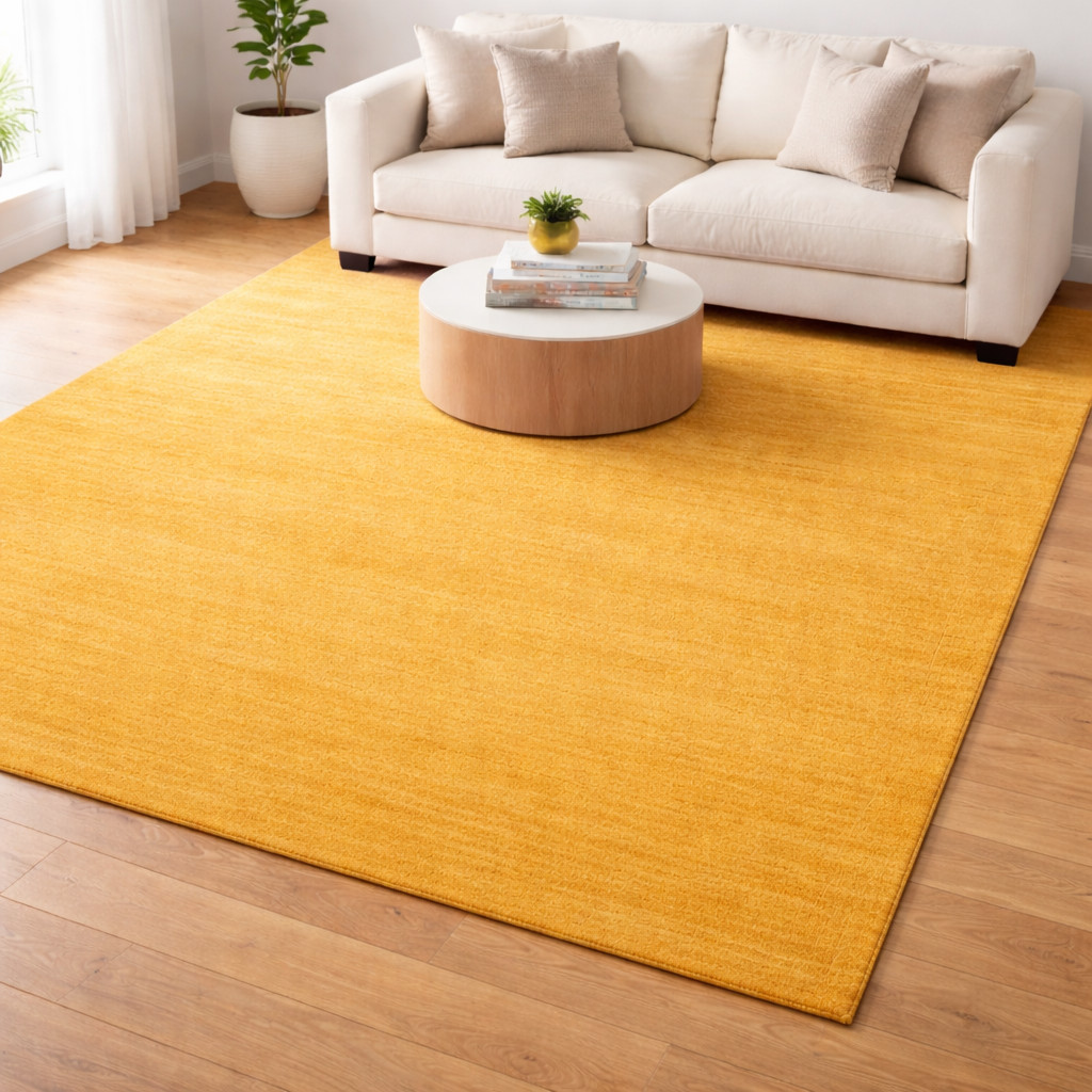 Hand Woven Viscose Area Rug Golden Yellow Solid Modern Soft Luxury Living Room