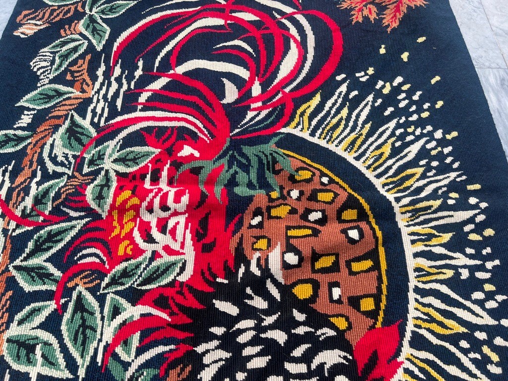 Vintage Aubusson Tapestry Rug, Needle Point Peacock Rug, 3×5 ft Free Ship