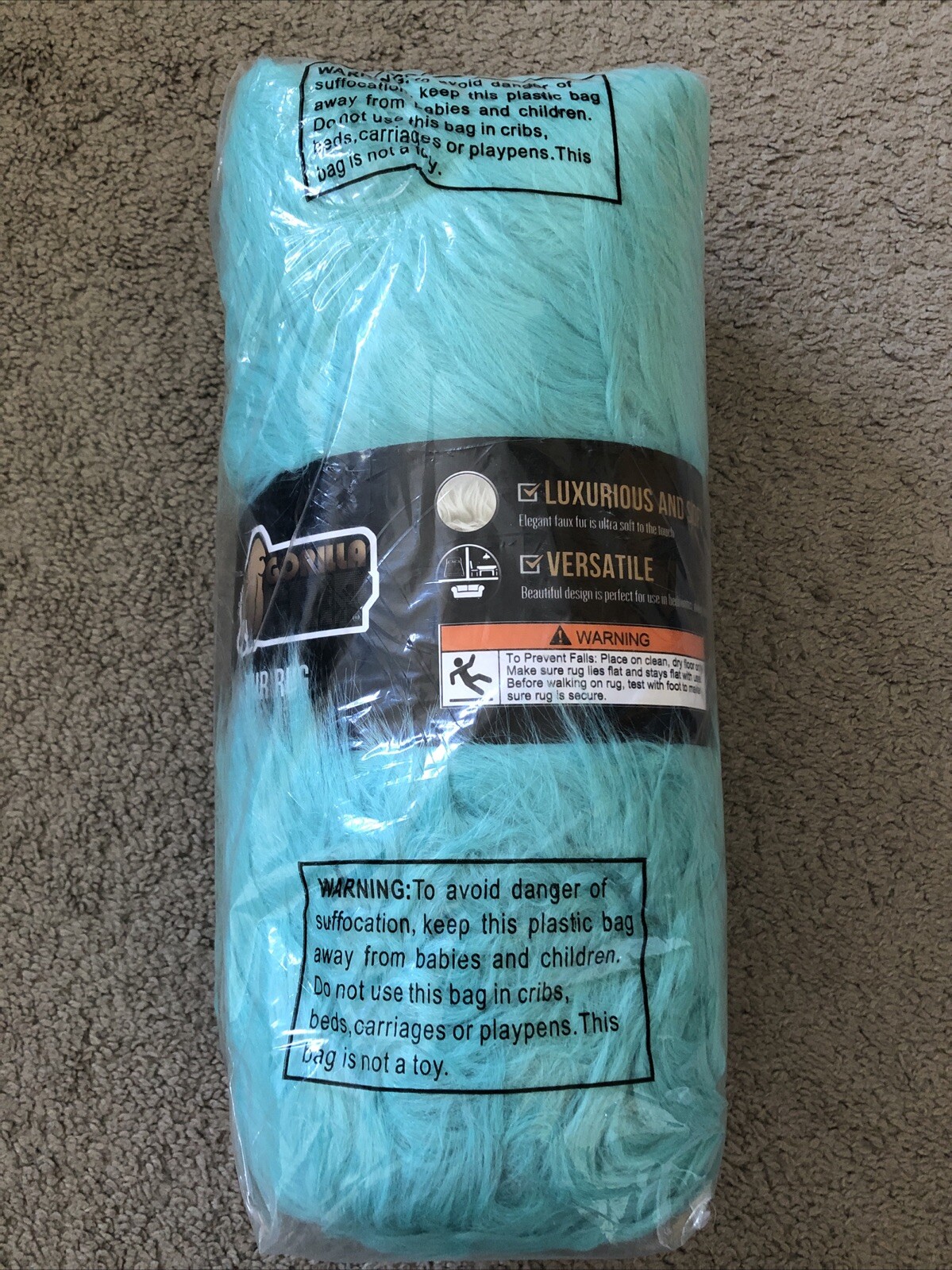 New! Gorilla Grip Fluffy Faux Fur Rug, 2×3 Machine Washable Soft Turquoise