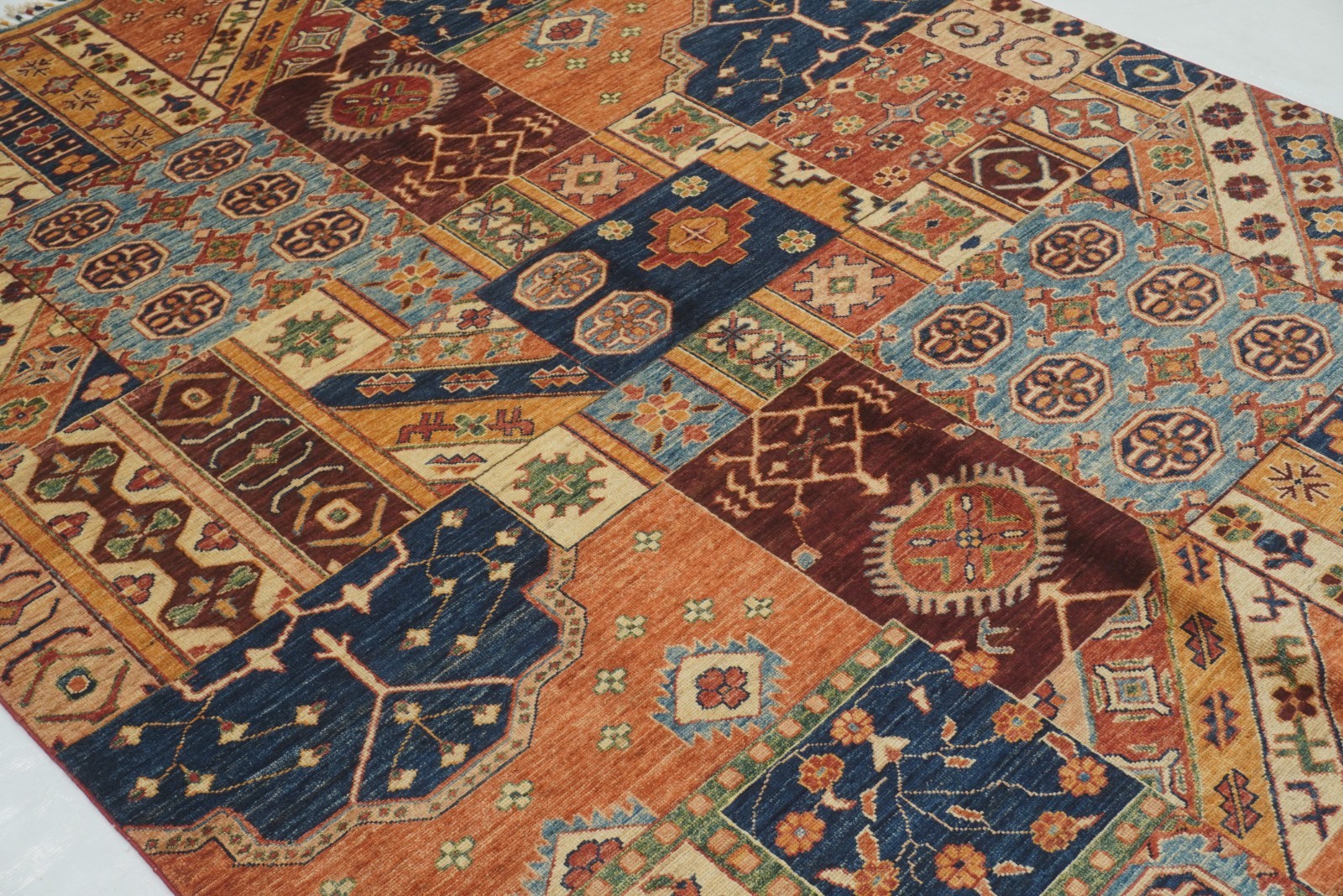 6×8 ft Multicolor Patchwork Style Afghan Hand Knotted Wool Area Rug