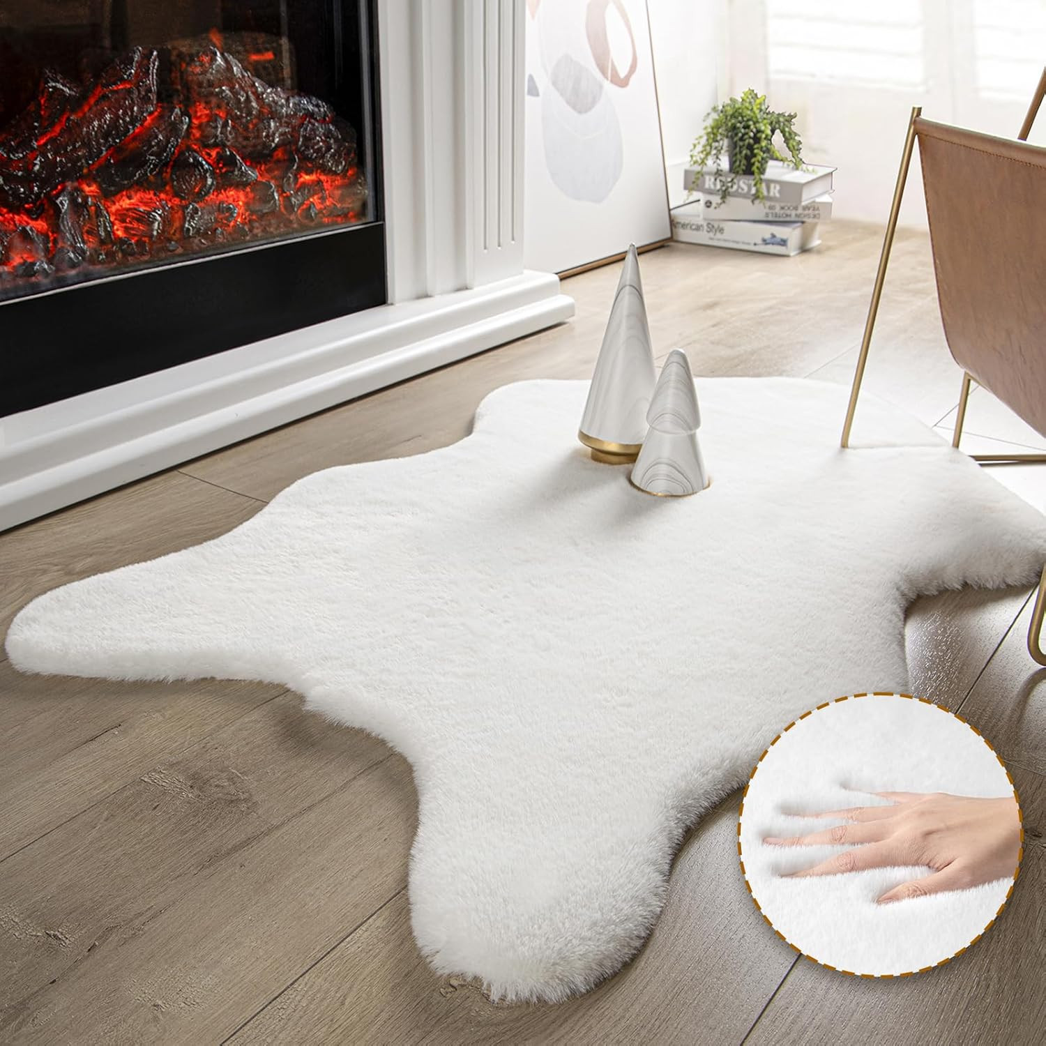 Ashler Faux Fur Rug, Upgraded Soft Faux Rabbit Fur White Area Rugs, 2 X 3 Feet,