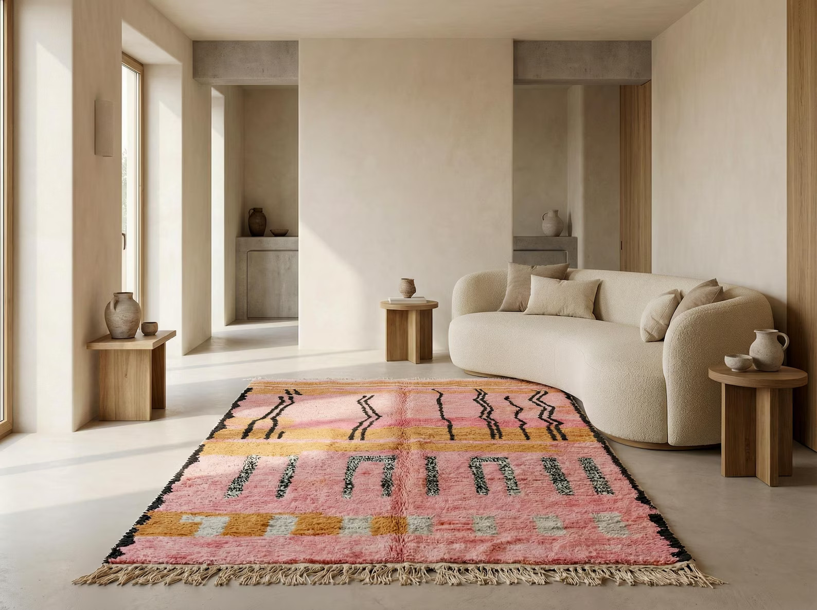 Abstract Boho Sunset Carpet – Hand-Knotted Pink Orange Moroccan Rug