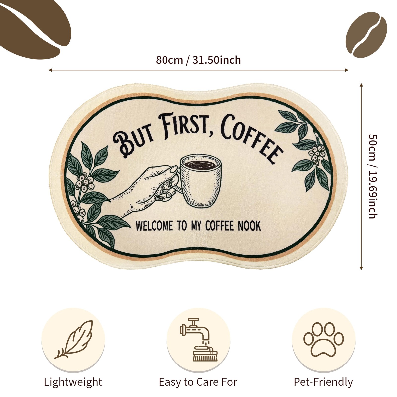 Coffee Kitchen Rug, 23″X31″ Washable Small Floor Mat TPR Non-Slip Backing Low…