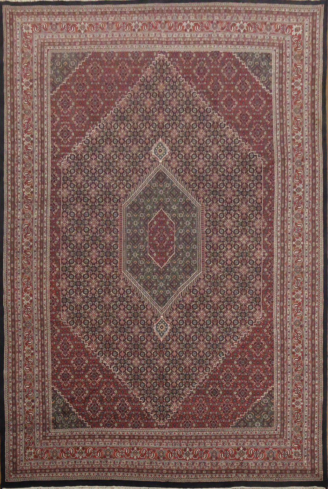 Geometric Classic: Palace Size Rug 12×18 Navy Blue Wool Handmade Oriental Carpet
