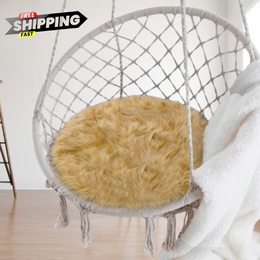 15.7 Inches Mini Khaki round Faux Fur Sheepskin Area Rug, Fluffy Small Circle Ru