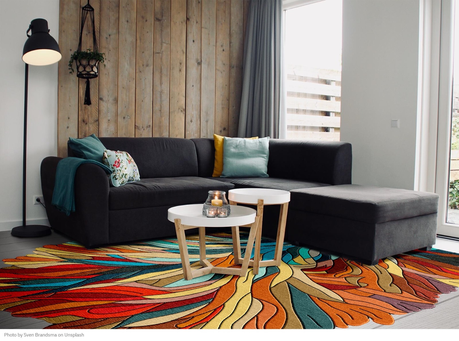 Handmade Irregular Shape Wool Area Rug | Unique Contemporary Botanical Design