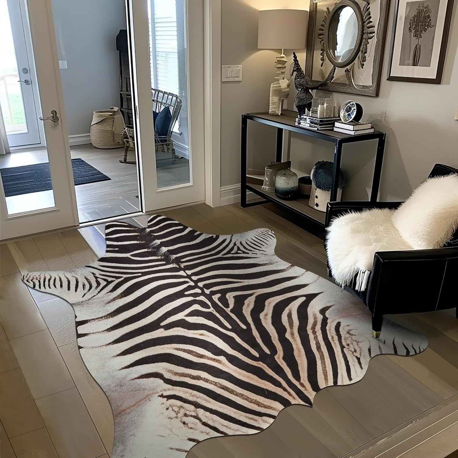 Zebra Print Area Rug Faux Skin Cowhide Animal Mat Faux Suede Indoor Floorcover