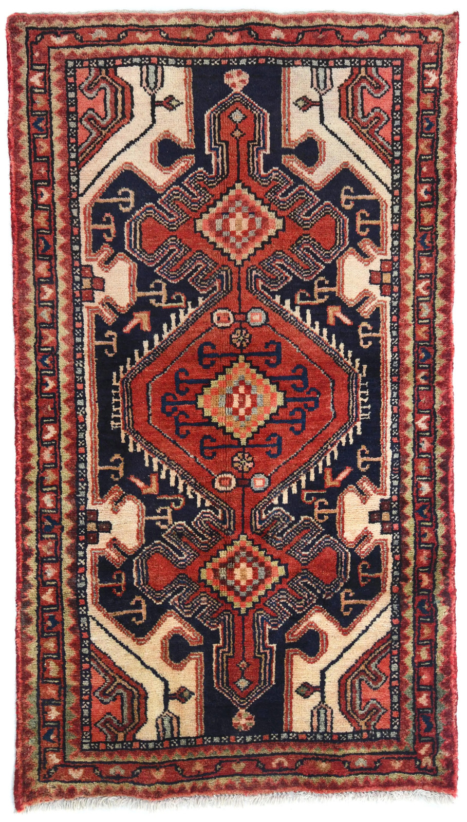 Hand-Knotted Vintage Cream Tribal Geometric Oriental Rug Decor Carpet 2’7X4’6 ft