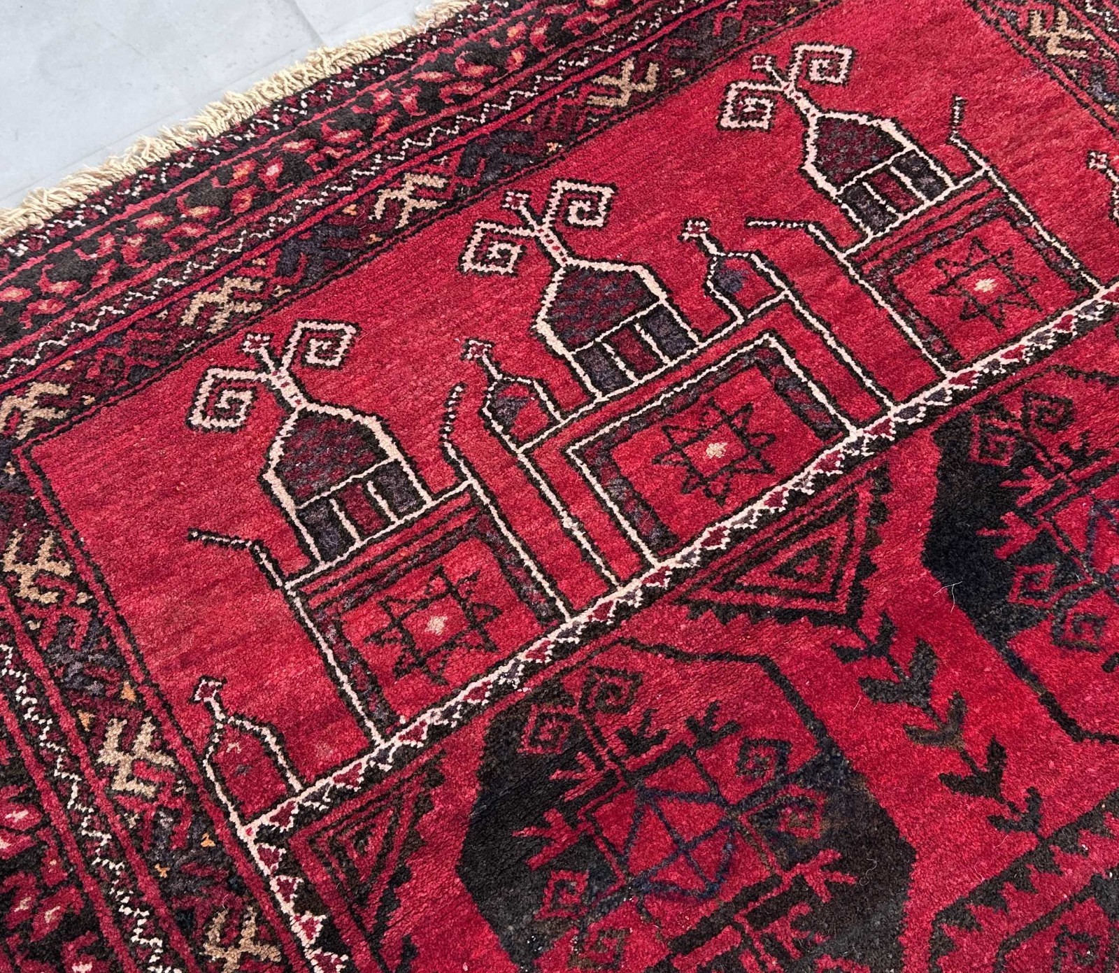 Kizil Ayak Ersari Turkmen Prayer Rug Hand Knotted Wool Vintage Red 3×4 Carpet