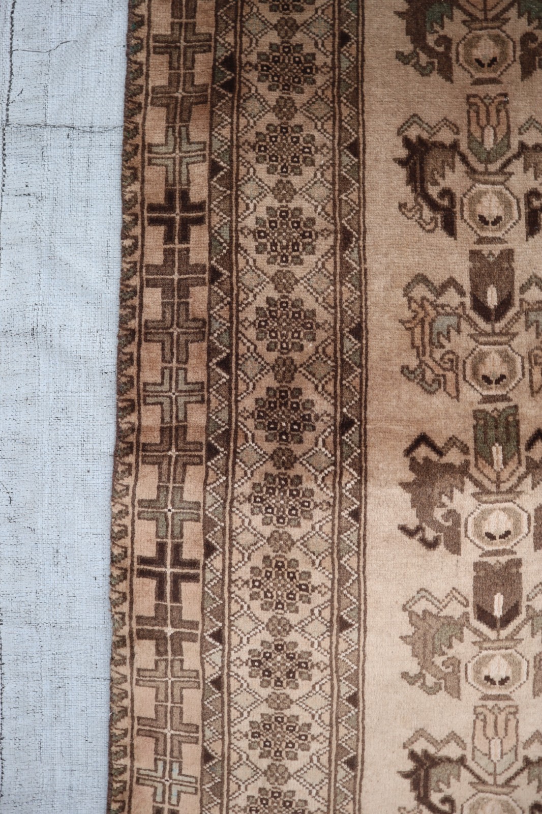 Tribal Afghan Rug 3’5×6’0 ft Beige Turkmen Hand-knotted Wool Rug, Kitchen Rug