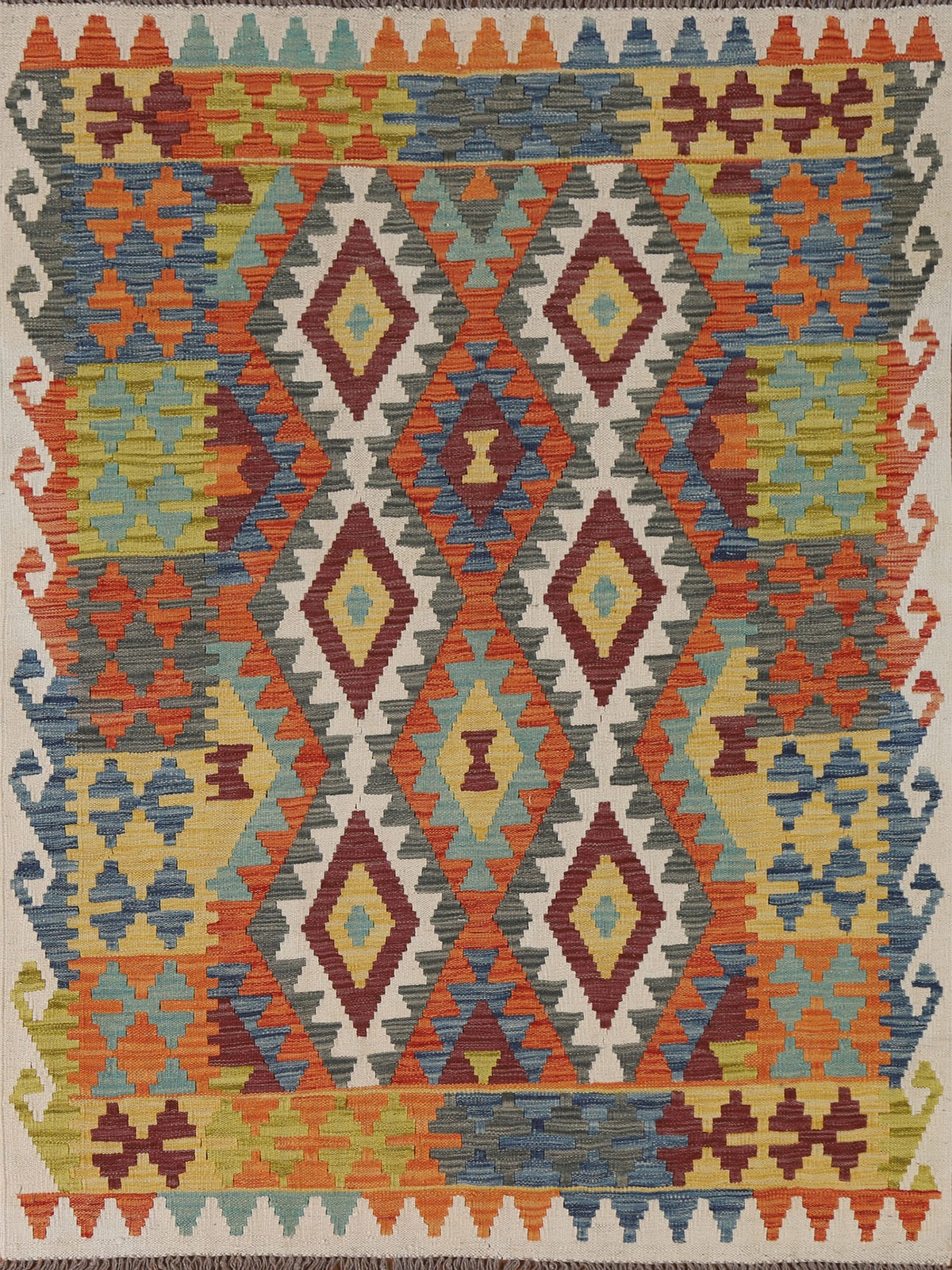 Reversible Kilim Accent Rug 4×6 Flat-weave Geometric Pattern Oriental Carpet