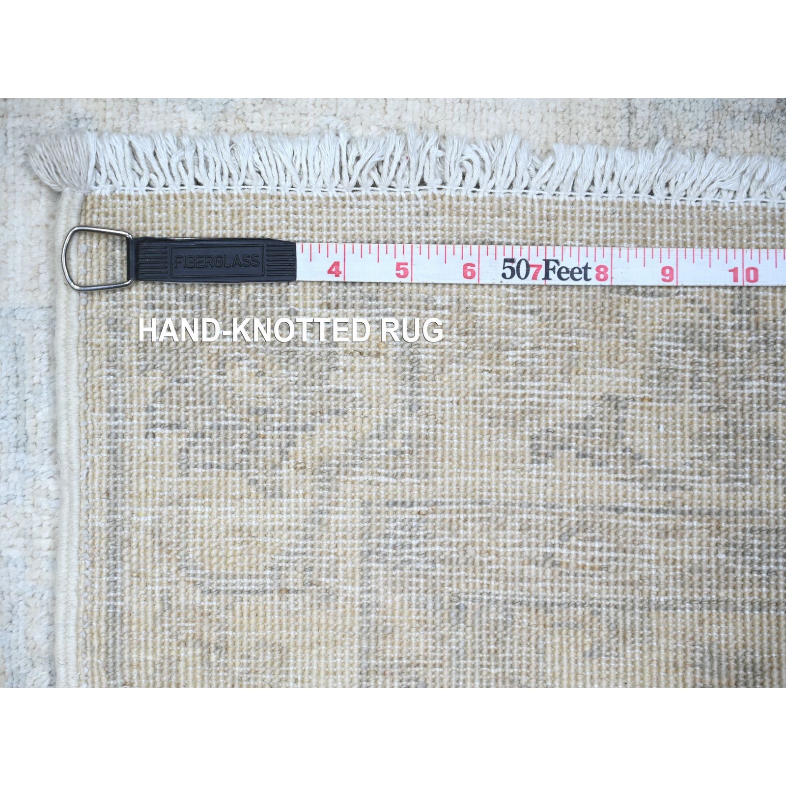 3’x9’4″ Feather White White Wash Peshawar Wool Hand Knotted Runner Rug R74510