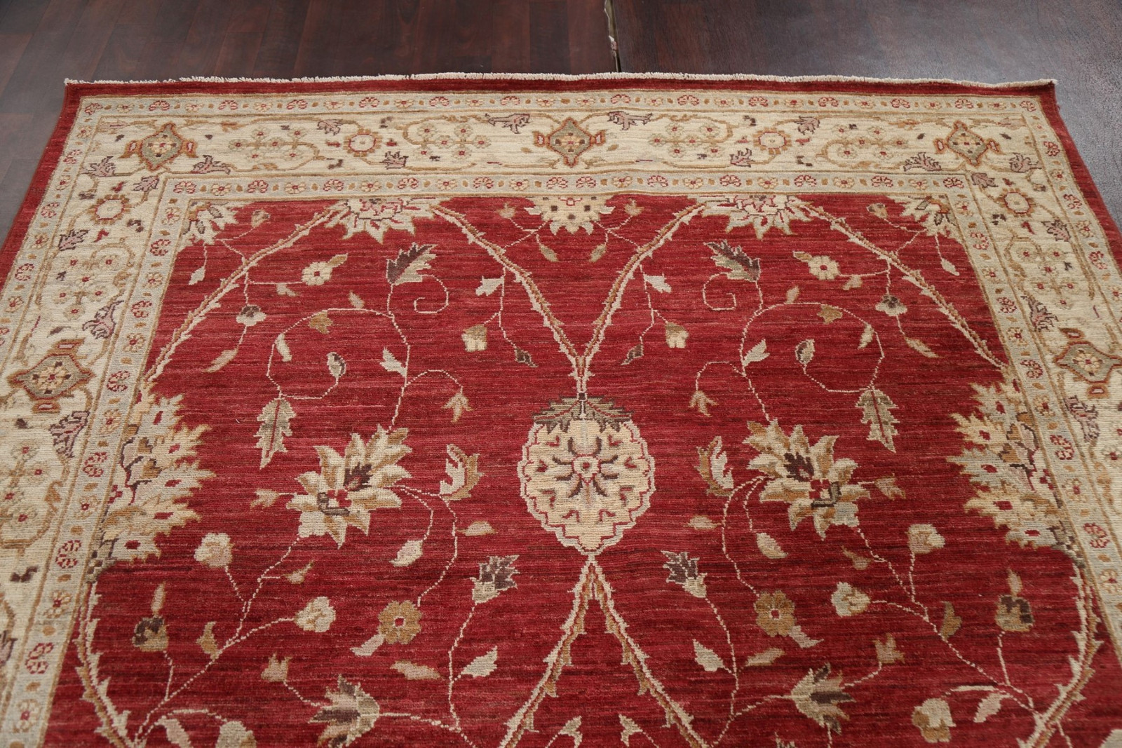 Vegetable Dye Chobi Peshawar Rug 7×10 Ft Handmade Red Wool Carpet Oriental Rug