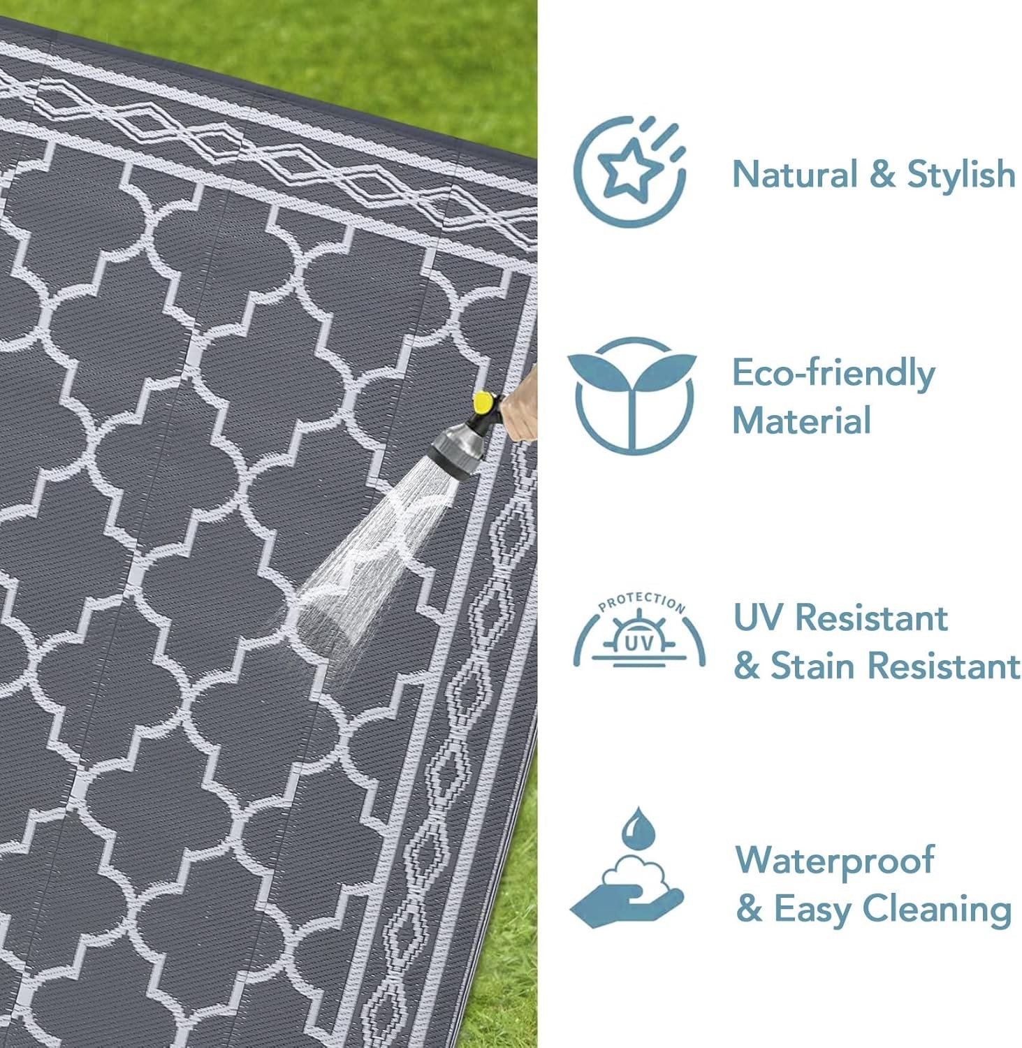 10 x 14 FT Outdoor Rug Waterproof Reversible Carpet Patio Rugs Large Camping Mat