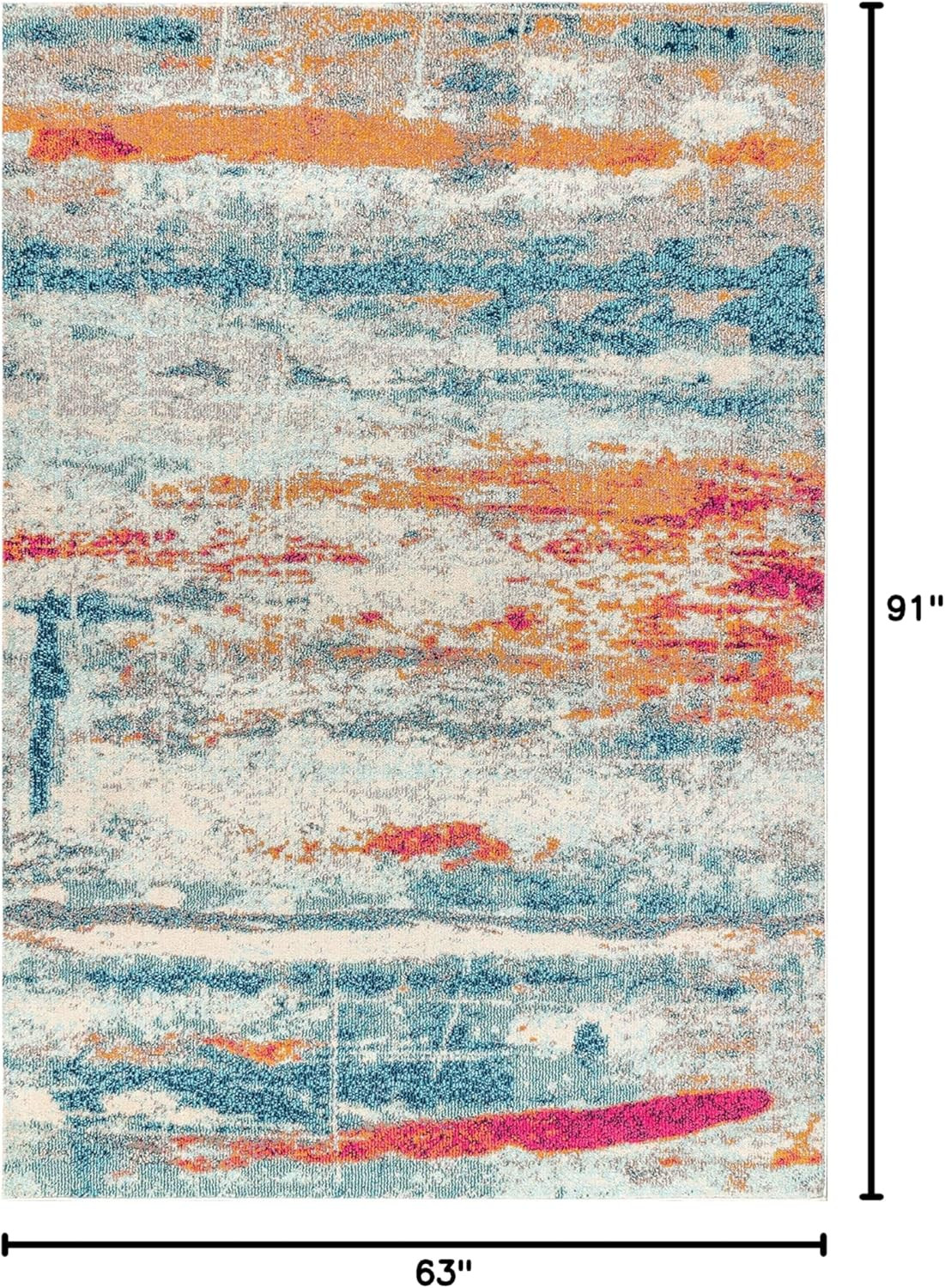 Modern Abstract Brushstroke Cream/Blue 5×8 Indoor Area Rug – Easy Clean, Pet Fri