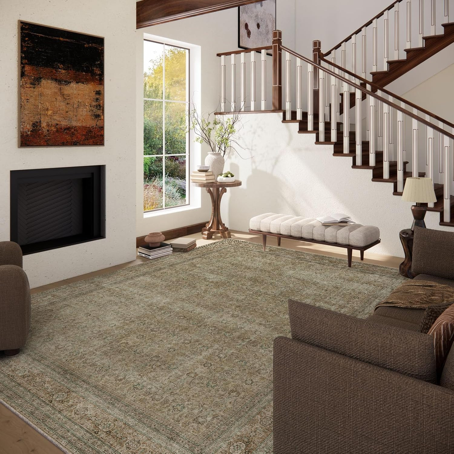 10×12 Vintage Washable Area Rug – Soft, Non-Slip for Living Room & Dining Room