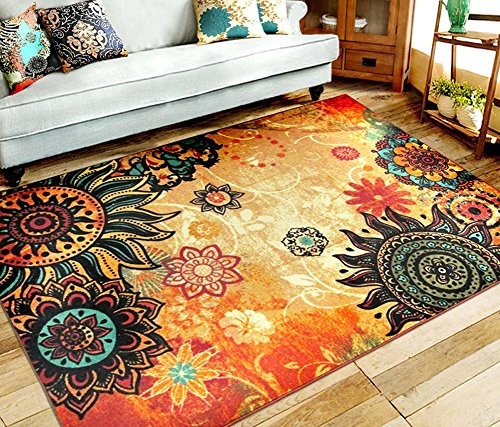 Contemporary Boho Retro Style Abstract Living Room Floor Carpets Non-Skid