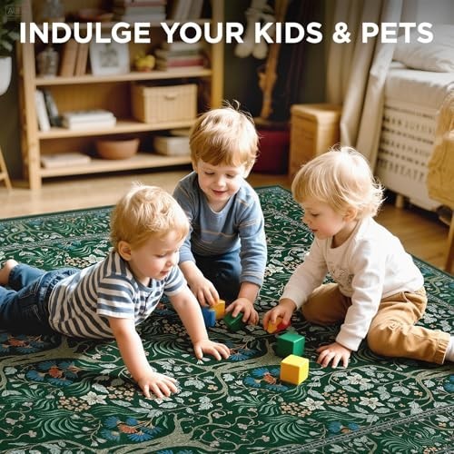 Area Rug 5×7 Washable Low Pile Non Slip Tree of Life Botanical Floral Bedroom