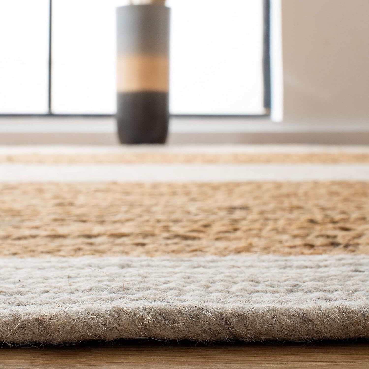 Oval Jute Rug with Contrast Border | Handmade Natural Fiber Area Rug (Multi-Colo
